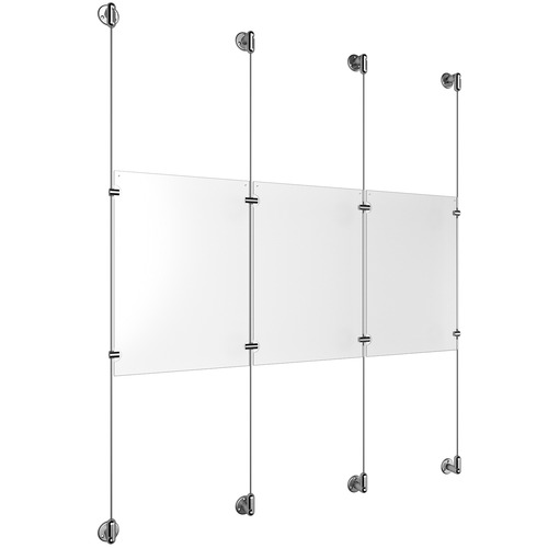 (3) 11'' Width x 17'' Height Clear Acrylic Frame & (4) Aluminum Clear Anodized Adjustable Angle Cable Systems with (4) Single-Sided Panel Grippers (4) Double-Sided Panel Grippers