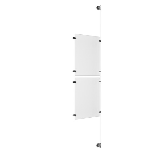 (2) 11'' Width x 17'' Height Clear Acrylic Frame & (1) Aluminum Clear Anodized Adjustable Angle Cable Systems with (4) Single-Sided Panel Grippers (4) Double-Sided Panel Grippers