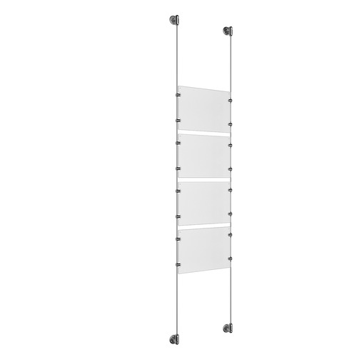 (4) 11'' Width x 8-1/2'' Height Clear Acrylic Frame & (2) Aluminum Clear Anodized Adjustable Angle Cable Systems with (16) Single-Sided Panel Grippers