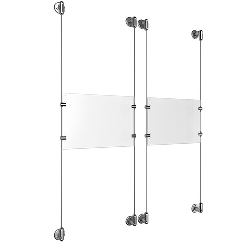 (2) 11'' Width x 8-1/2'' Height Clear Acrylic Frame & (4) Aluminum Clear Anodized Adjustable Angle Cable Systems with (8) Single-Sided Panel Grippers