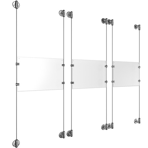 (3) 11'' Width x 8-1/2'' Height Clear Acrylic Frame & (6) Aluminum Clear Anodized Adjustable Angle Cable Systems with (12) Single-Sided Panel Grippers