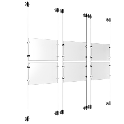 (6) 11'' Width x 8-1/2'' Height Clear Acrylic Frame & (6) Aluminum Clear Anodized Adjustable Angle Cable Systems with (24) Single-Sided Panel Grippers
