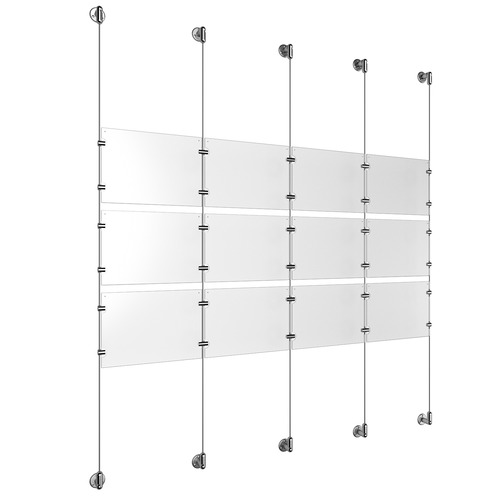 (12) 11'' Width x 8-1/2'' Height Clear Acrylic Frame & (5) Aluminum Clear Anodized Adjustable Angle Cable Systems with (12) Single-Sided Panel Grippers (18) Double-Sided Panel Grippers
