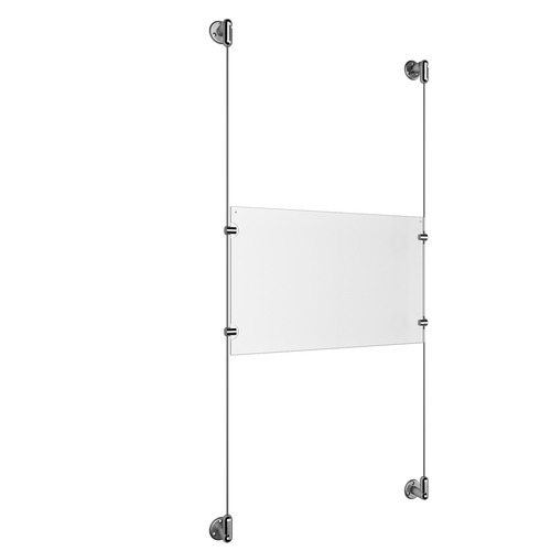 (1) 17'' Width x 11'' Height Clear Acrylic Frame & (2) Aluminum Clear Anodized Adjustable Angle Cable Systems with (4) Single-Sided Panel Grippers