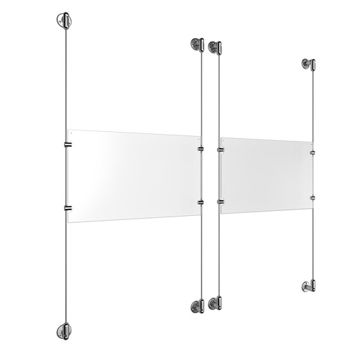 (2) 17'' Width x 11'' Height Clear Acrylic Frame & (4) Aluminum Clear Anodized Adjustable Angle Cable Systems with (8) Single-Sided Panel Grippers