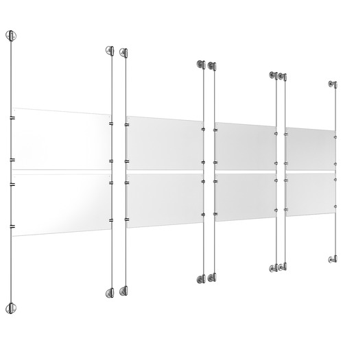(8) 17'' Width x 11'' Height Clear Acrylic Frame & (8) Aluminum Clear Anodized Adjustable Angle Cable Systems with (32) Single-Sided Panel Grippers