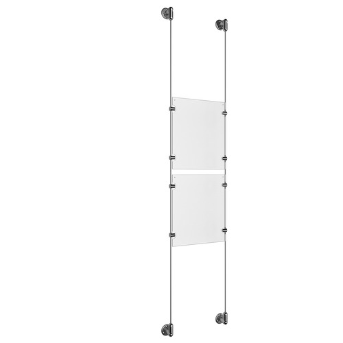 (2) 8-1/2'' Width x 11'' Height Clear Acrylic Frame & (2) Aluminum Clear Anodized Adjustable Angle Cable Systems with (8) Single-Sided Panel Grippers