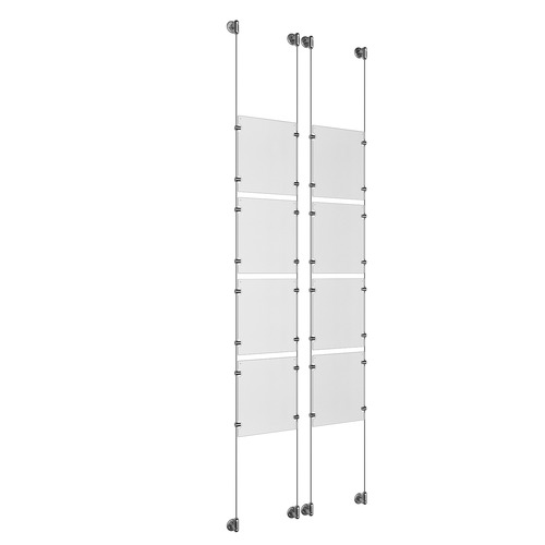 (8) 8-1/2'' Width x 11'' Height Clear Acrylic Frame & (4) Aluminum Clear Anodized Adjustable Angle Cable Systems with (32) Single-Sided Panel Grippers