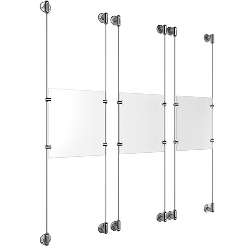 (3) 8-1/2'' Width x 11'' Height Clear Acrylic Frame & (6) Aluminum Clear Anodized Adjustable Angle Cable Systems with (12) Single-Sided Panel Grippers
