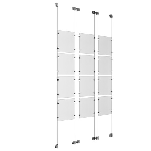 (12) 8-1/2'' Width x 11'' Height Clear Acrylic Frame & (6) Aluminum Clear Anodized Adjustable Angle Cable Systems with (48) Single-Sided Panel Grippers