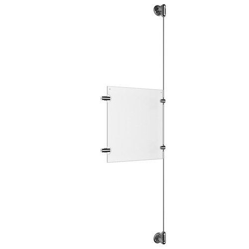 (1) 8-1/2'' Width x 11'' Height Clear Acrylic Frame & (1) Aluminum Clear Anodized Adjustable Angle Cable Systems with (2) Single-Sided Panel Grippers (2) Double-Sided Panel Grippers