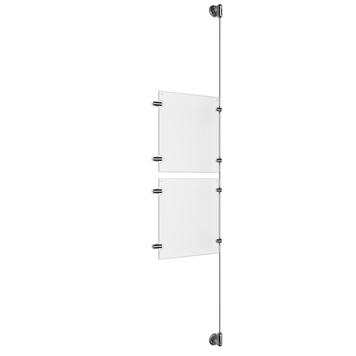 (2) 8-1/2'' Width x 11'' Height Clear Acrylic Frame & (1) Aluminum Clear Anodized Adjustable Angle Cable Systems with (4) Single-Sided Panel Grippers (4) Double-Sided Panel Grippers