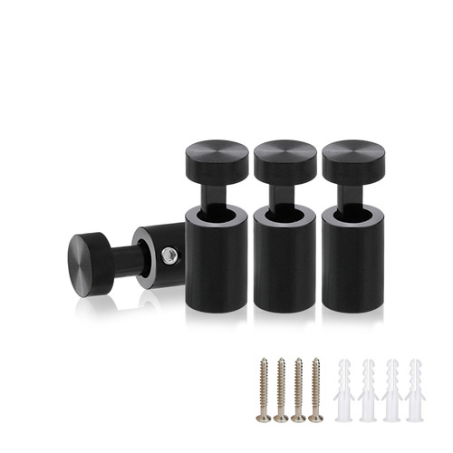 (Set of 4) 1/2'' Diameter X 3/4'' Barrel Length, Aluminum Black Anodized Finish. Adjustable Edge Grip Standoff with (4) 2208Z Screw and (4) LANC1 Anchor for concrete/drywall (For Inside Use Only)