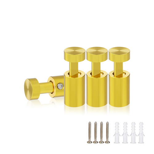 (Set of 4) 1/2'' Diameter X 3/4''  Barrel Length, Aluminum Gold Anodized Finish. Adjustable Edge Grip Standoff with (4) 2208Z Screw and (4) LANC1 Anchor  for concrete/drywall (For Inside Use Only)