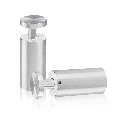 1'' Diameter X 2'' Barrel Length, Aluminum Clear Shiny Anodized Finish. Easy Fasten Adjustable Edge Grip Standoff (For Inside Use Only)