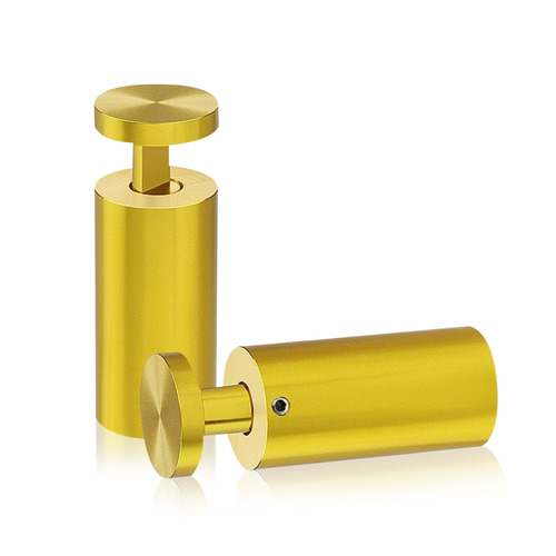 1'' Diameter X 2''  Barrel Length, Aluminum Gold Anodized Finish. Easy Fasten Adjustable Edge Grip Standoff (For Inside Use Only)