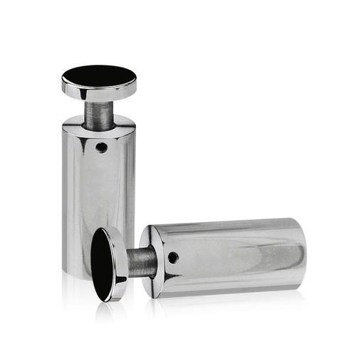 1'' Diameter X 2'' Barrel Length, Stainless Steel Polished Finish. Easy Fasten Adjustable Edge Grip Standoff (For Inside Use Only)