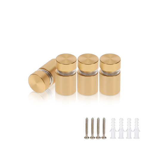 (Set of 4) 1/2'' Diameter X 1/2'' Barrel Length, Alumi. Flat Head, Matte Champagne Anodized Finish Standoff with (4) 2208Z Screw and (4) LANC1 Anchor for concrete or drywall (For In / Out use) Secure Standoff [Required Material Hole Size: 3/8'']