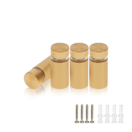 (Set of 4) 1/2'' Diameter X 3/4'' Barrel Length, Alumi. Flat Head, Matte Champagne Anodized Finish Standoff with (4) 2208Z Screw and (4) LANC1 Anchor for concrete or drywall (For In / Out use) Secure Standoff [Required Material Hole Size: 3/8'']