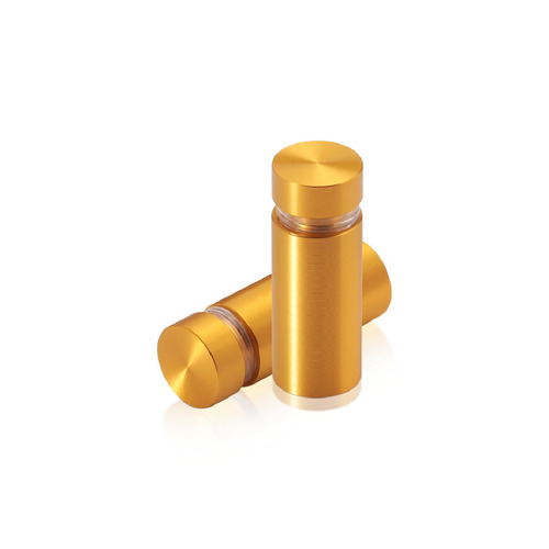 1/2'' Diameter X 1'' Barrel Length, Aluminum Flat Head Standoffs, Gold Anodized Finish Easy Fasten Standoff (For Inside / Outside use) Tamper Proof Standoff [Required Material Hole Size: 3/8'']