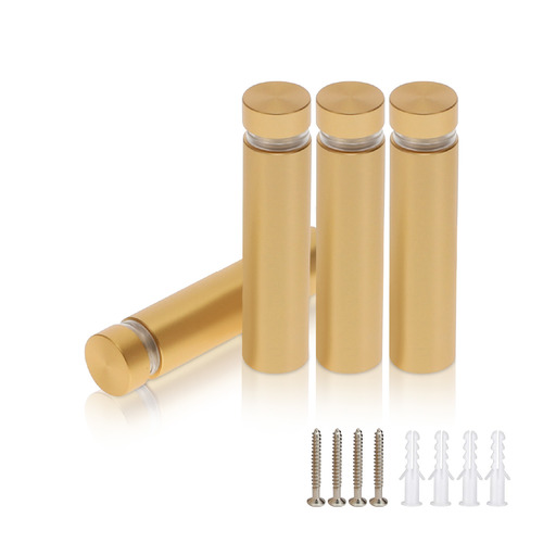 (Set of 4) 1/2'' Diameter X 1-3/4'' Barrel Length, Alumi. Flat Head, Matte Champagne Anodized Finish Standoff with (4) 2208Z Screw and (4) LANC1 Anchor for concrete or drywall (For In / Out use) Secure Standoff [Required Material Hole Size: 3/8'']