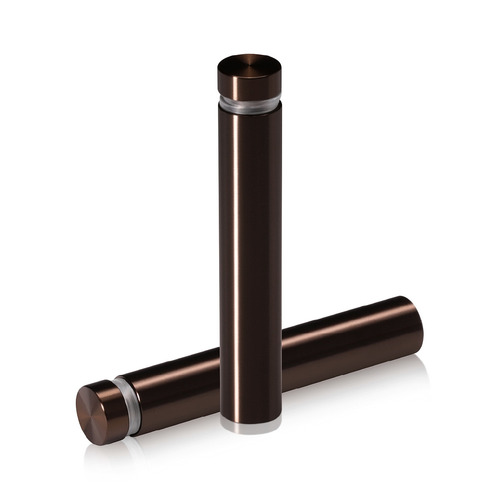 1/2'' Diameter X 2-1/2'' Barrel Length, Aluminum Flat Head Standoffs, Bronze Anodized Finish Easy Fasten Standoff (For Inside / Outside use) Tamper Proof Standoff [Required Material Hole Size: 3/8'']