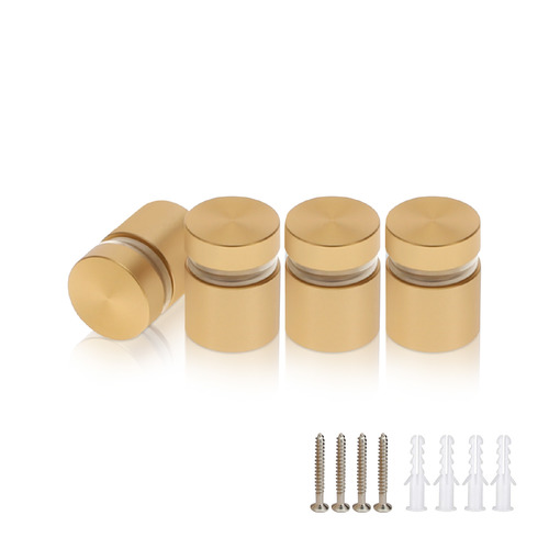 (Set of 4) 5/8'' Diameter X 1/2'' Barrel Length, Alumi. Flat Head, Matte Champagne Anodized Finish Standoff with (4) 2208Z Screw and (4) LANC1 Anchor for concrete or drywall (For In / Out use) Secure Standoff [Required Material Hole Size: 7/16'']
