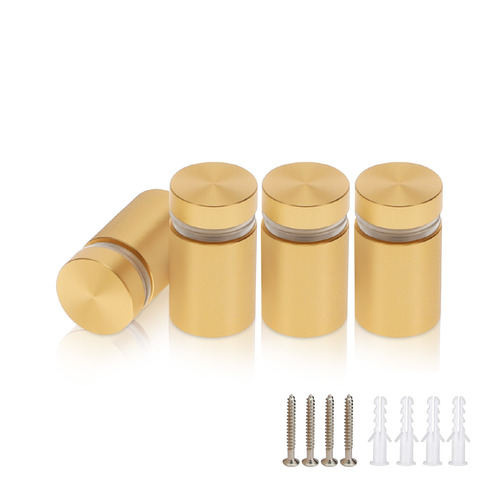 (Set of 4) 5/8'' Diameter X 3/4'' Barrel Length, Alumi. Flat Head, Matte Champagne Anodized Finish Standoff with (4) 2208Z Screw and (4) LANC1 Anchor for concrete or drywall (For In / Out use) Secure Standoff [Required Material Hole Size: 7/16'']