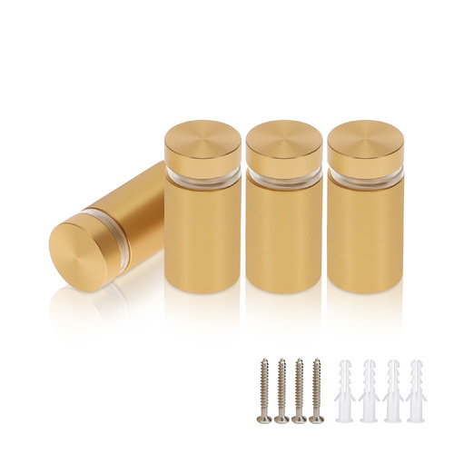 (Set of 4) 5/8'' Diameter X 1'' Barrel Length, Alumi. Flat Head, Matte Champagne Anodized Finish Standoff with (4) 2208Z Screw and (4) LANC1 Anchor for concrete or drywall (For In / Out use) Secure Standoff [Required Material Hole Size: 7/16'']