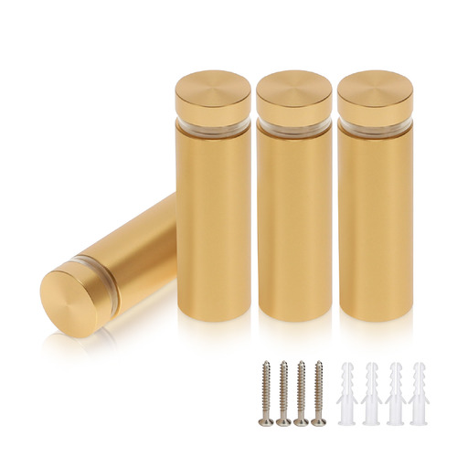 (Set of 4) 5/8'' Diameter X 1-3/4'' Barrel Length, Alumi. Flat Head, Matte Champagne Anodized Finish Standoff with (4) 2208Z Screw and (4) LANC1 Anchor for concrete or drywall (For In / Out use) Secure Standoff [Required Material Hole Size: 7/16'']