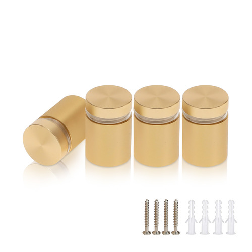 (Set of 4) 3/4'' Diameter X 3/4'' Barrel Length, Alumi. Flat Head, Matte Champagne Anodized Finish Standoff with (4) 2216Z Screws and (4) LANC1 Anchors for concrete or drywall (For In / Out use) Secure Standoff [Required Material Hole Size: 7/16'']