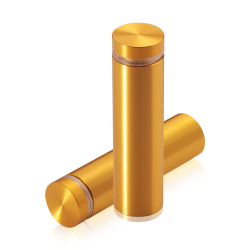 3/4'' Diameter X 2-1/2'' Barrel Length, Aluminum Flat Head Standoffs, Gold Anodized Finish Easy Fasten Standoff (For Inside / Outside use) Tamper Proof Standoff [Required Material Hole Size: 7/16'']