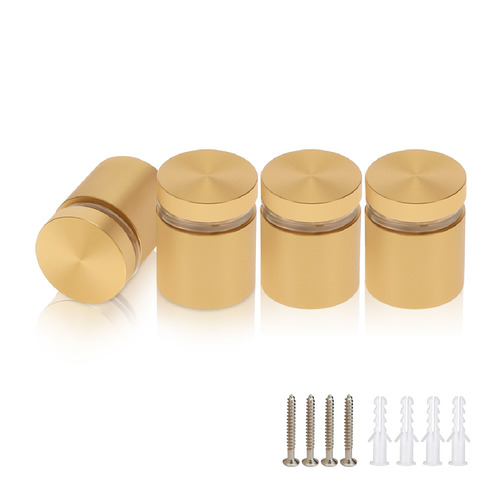 (Set of 4) 7/8'' Diameter X 3/4'' Barrel Length, Alumi. Flat Head, Matte Champagne Anodized Finish Standoff with (4) 2216Z Screws and (4) LANC1 Anchors for concrete or drywall (For In / Out use) Secure Standoff [Required Material Hole Size: 7/16'']