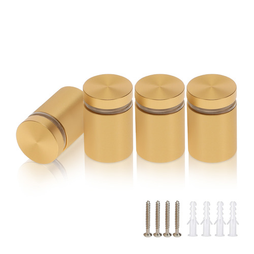 (Set of 4) 7/8'' Diameter X 1'' Barrel Length, Alumi. Flat Head, Matte Champagne Anodized Finish Standoff with (4) 2216Z Screws and (4) LANC1 Anchors for concrete or drywall (For In / Out use) Secure Standoff [Required Material Hole Size: 7/16'']