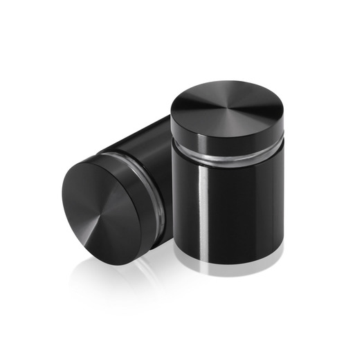 1'' Diameter X 1'' Barrel Length, Aluminum Flat Head Standoffs, Black Anodized Finish Easy Fasten Standoff (For Inside / Outside use) Tamper Proof Standoff [Required Material Hole Size: 7/16'']