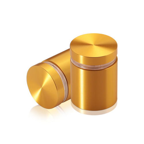 1'' Diameter X 1'' Barrel Length, Aluminum Flat Head Standoffs, Gold Anodized Finish Easy Fasten Standoff (For Inside / Outside use) Tamper Proof Standoff [Required Material Hole Size: 7/16'']