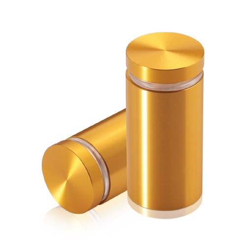 1'' Diameter X 1-3/4'' Barrel Length, Aluminum Flat Head Standoffs, Gold Anodized Finish Easy Fasten Standoff (For Inside / Outside use) Tamper Proof Standoff [Required Material Hole Size: 7/16'']