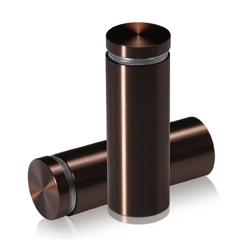 1'' Diameter X 2-1/2'' Barrel Length, Aluminum Flat Head Standoffs, Bronze Anodized Finish Easy Fasten Standoff (For Inside / Outside use) Tamper Proof Standoff [Required Material Hole Size: 7/16'']