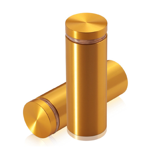 1'' Diameter X 2-1/2'' Barrel Length, Required Material Hole Size: 7/16'', Aluminum Flat Head Standoffs, Gold Anodized Finish Easy Fasten Standoff (For Inside / Outside use) Tamper Proof Standoff [Required Material Hole Size: 7/16'']