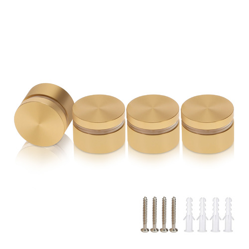 (Set of 4) 1-1/4'' Diameter X 1/2'' Barrel Length, Alumi. Flat Head, Matte Champagne Anodized Finish Standoff with (4) 2216Z Screws and (4) LANC1 Anchors for concrete or drywall (For In / Out use) Secure Standoff [Required Material Hole Size: 7/16'']