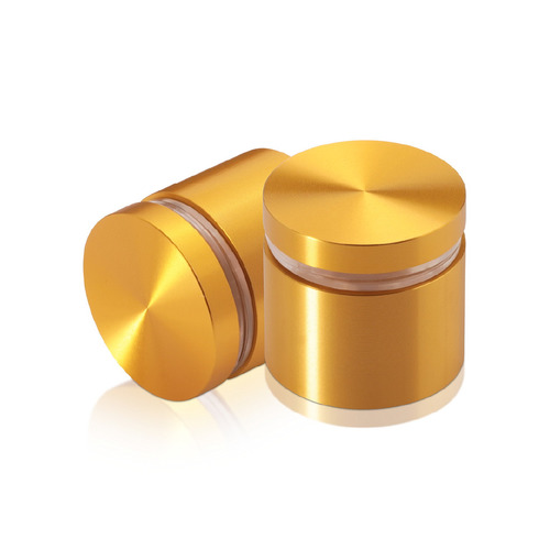 1-1/4'' Diameter X 3/4'' Barrel Length, Aluminum Flat Head Standoffs, Gold Anodized Finish Easy Fasten Standoff (For Inside / Outside use) Tamper Proof Standoff [Required Material Hole Size: 7/16'']