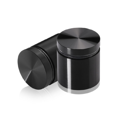 1-1/4'' Diameter X 1'' Barrel Length, Aluminum Flat Head Standoffs, Black Anodized Finish Easy Fasten Standoff (For Inside / Outside use) Tamper Proof Standoff [Required Material Hole Size: 7/16'']