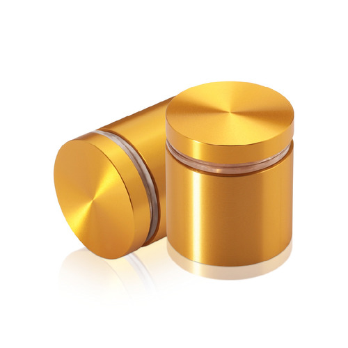 1-1/4'' Diameter X 1'' Barrel Length, Aluminum Flat Head Standoffs, Gold Anodized Finish Easy Fasten Standoff (For Inside / Outside use) Tamper Proof Standoff [Required Material Hole Size: 7/16'']