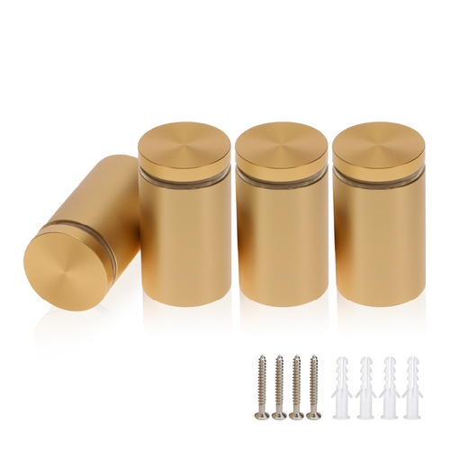 (Set of 4) 1-1/4'' Diameter X 1-3/4'' Barrel Length, Alumi. Flat Head, Matte Champagne Anodized Finish Standoff with (4) 2216Z Screws and (4) LANC1 Anchors for concrete or drywall (For In / Out use) Secure Standoff [Required Material Hole Size: 7/16'']