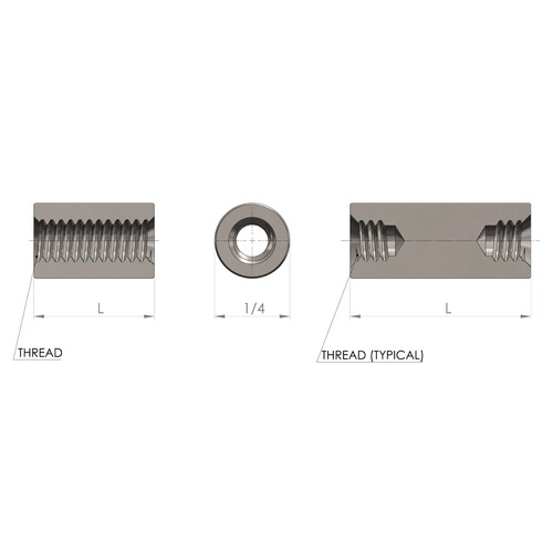 1/4'' Diameter, 1/8'' Length, Round Female to Female Standoff, 6-32 Thread, Aluminum Plain Finish