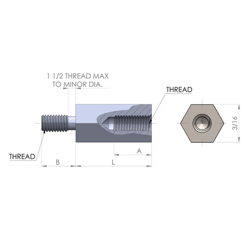 3/16'' Diameter, 1/4'' Length, Hex Male to Female Standoff, 4-40 Thread, Aluminum Black Anodize (Glossy)