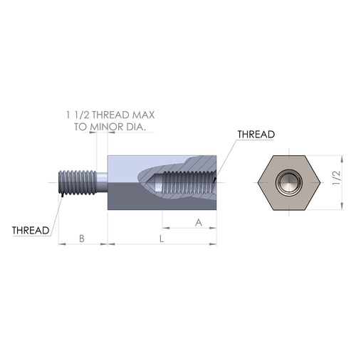 1/2'' Diameter, 4'' Length, Hex Male to Female Standoff, 1/4-20 Thread, Aluminum Alodine 1200
