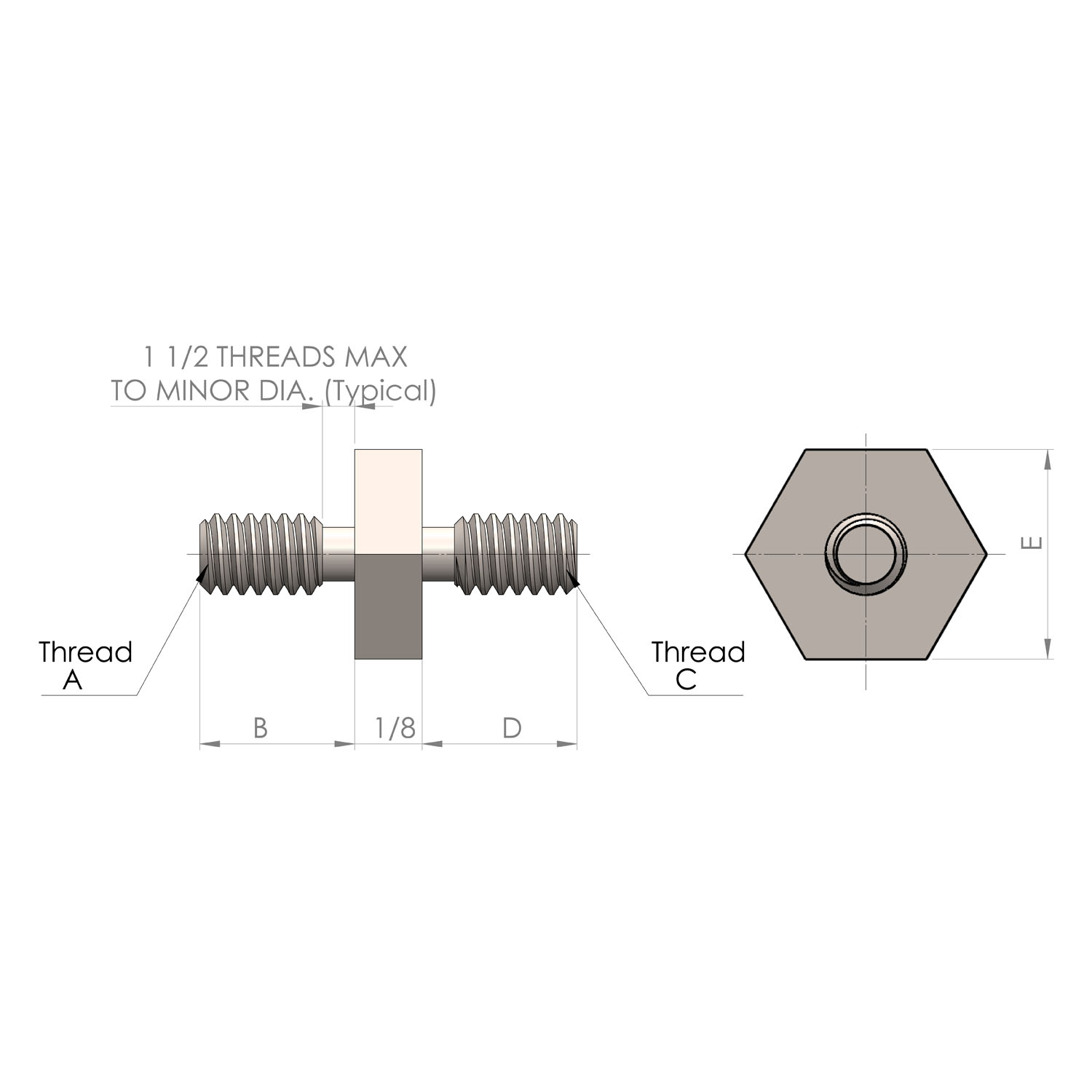 1/4'' Diameter, 3/16'' Length & 4-40 Thread to 3/16'' Length & 4-40 Thread, Stainless Steel Black Oxide 2 Hex Male to Male Standoff