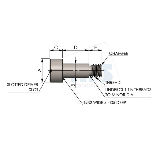 0.1245'' Diameter, 0.2500'' Length, 4-40 Thread, Stainless Steel Bright Chrome Slotted Shoulder Screw