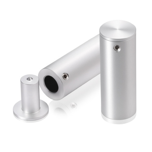 3/4'' Diameter x 2'' Barrel Length, Aluminum Glass Standoff Clear Anodized Finish (Indoor or Outdoor Use) [Required Material Hole Size: 7/16'']